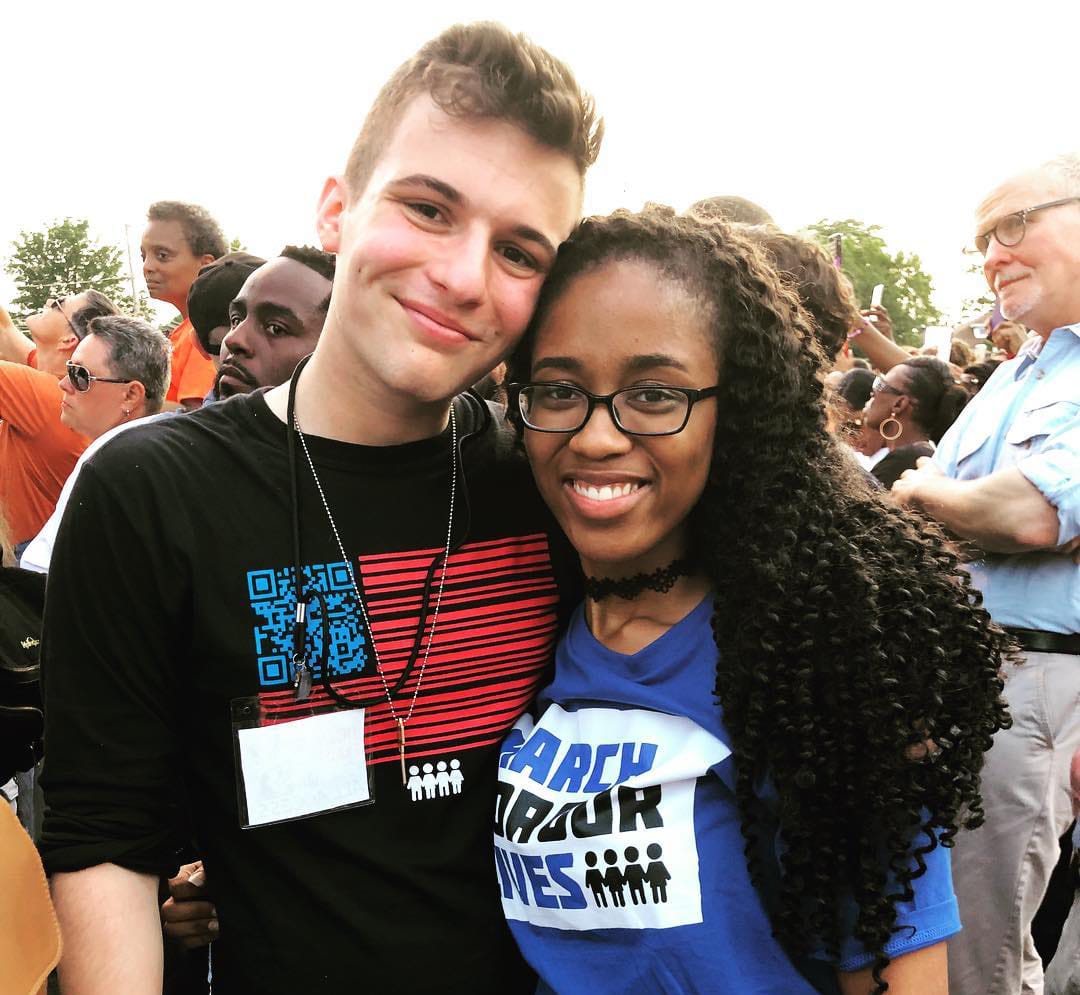 Cameron Kasky and Kyrah Simon attend the Chicago Peace March in June of 2018.