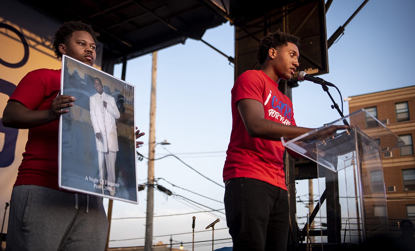 Tre Bosley pictured right at the Chicago Peace March in June 2018.