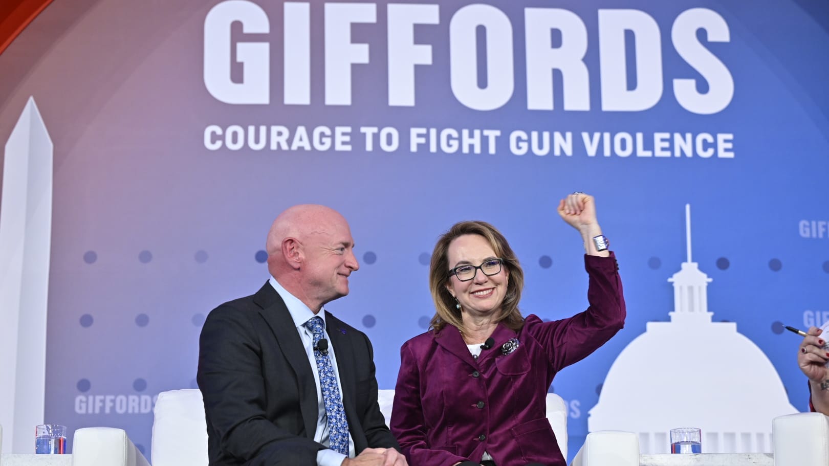 Gabby Giffords and Mark Kelly at an event to celebrate Giffords' 10-year anniversary. 